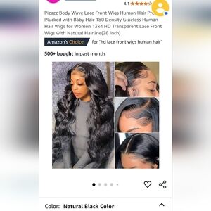 Pizazz Natural Black Body Wave Lace Front Wig Human Hair 26inch